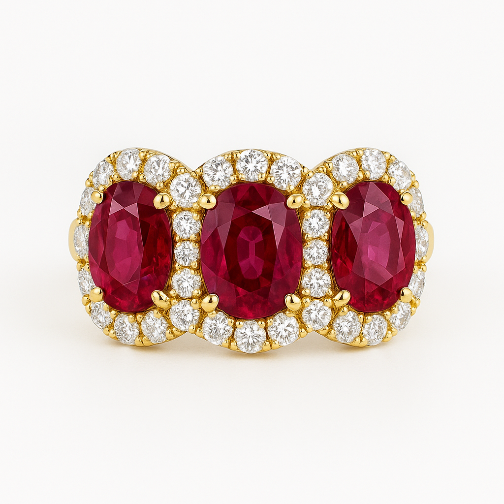 Ruby Halo Trilogy & Diamond Ring Chloe's Jewellers