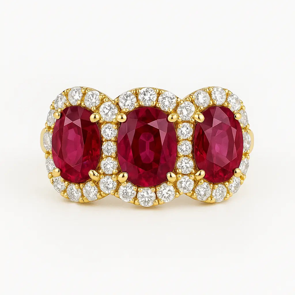 Ruby Halo Trilogy & Diamond Ring Chloe's Jewellers
