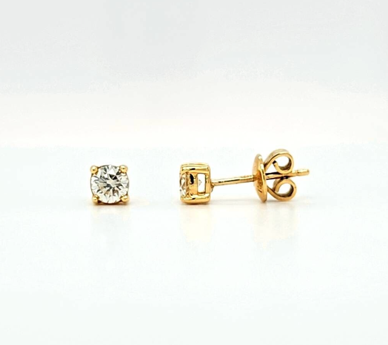 0.62ct Round Cut Natural Diamond Stud Earrings, 18ct Yellow Gold