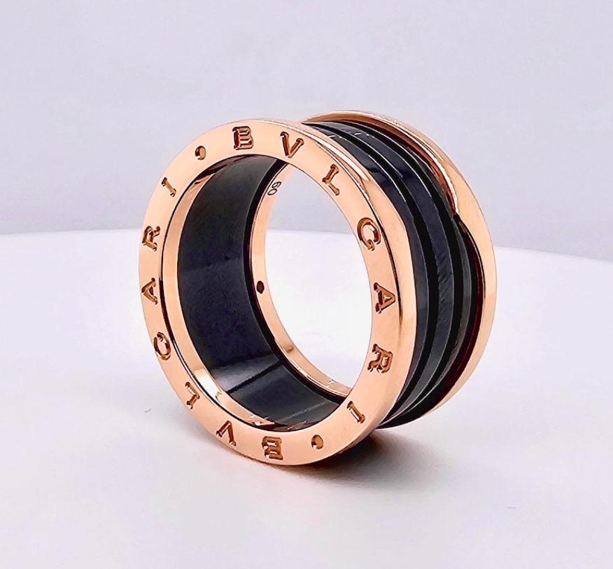 Bvlgari Five-Band Ring Rose Gold Ceramic Size 60