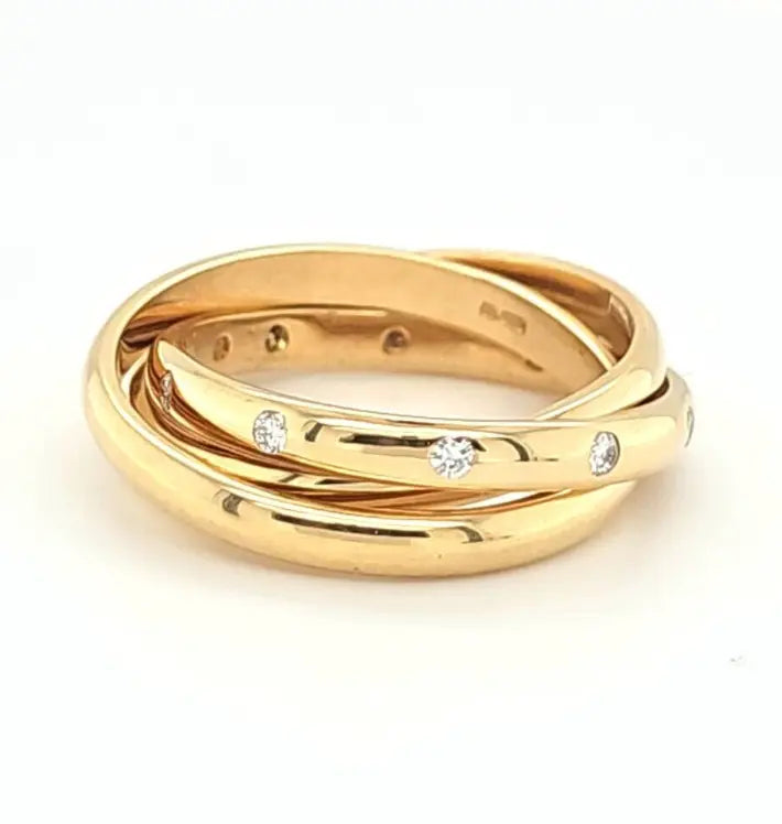 Theo Fennell Triple Band Ring | 18K Yellow Gold & Diamonds | Size Q Chloe's Jewellers