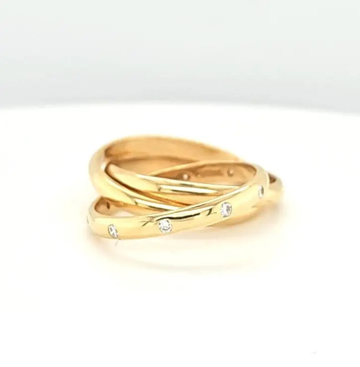Theo Fennell Triple Band Ring | 18K Yellow Gold & Diamonds | Size Q Chloe's Jewellers