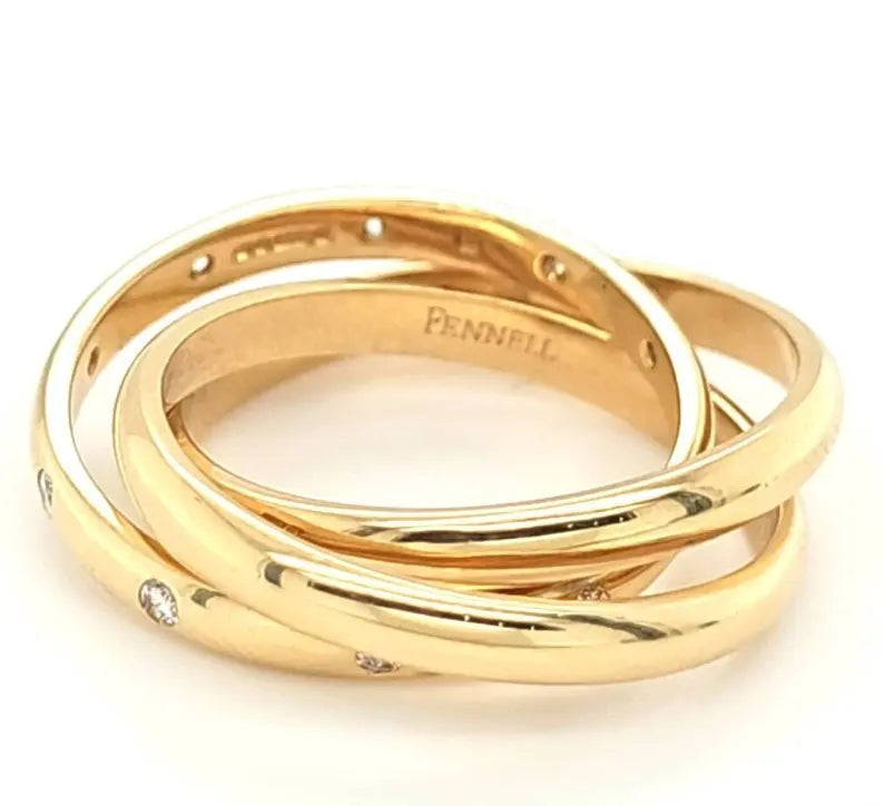Theo Fennell Triple Band Ring | 18K Yellow Gold & Diamonds | Size Q Chloe's Jewellers