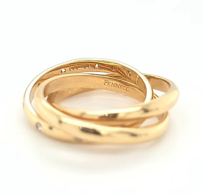 Theo Fennell Triple Band Ring | 18K Yellow Gold & Diamonds | Size Q Chloe's Jewellers