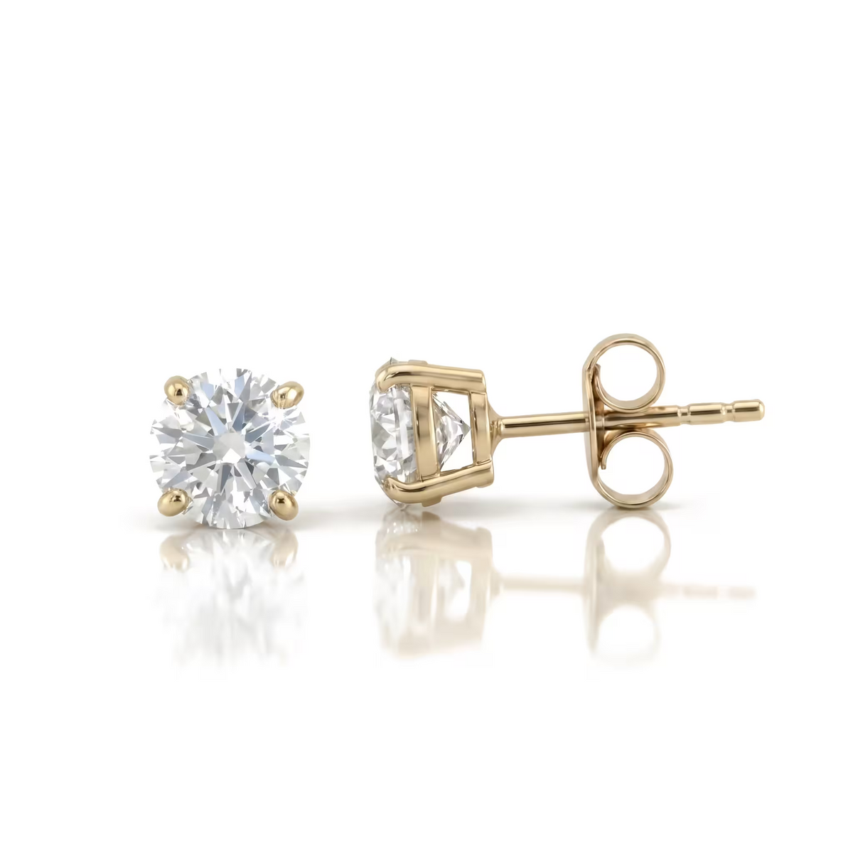 Round Cut Lab Grown Diamond 18K White Gold Stud Earrings