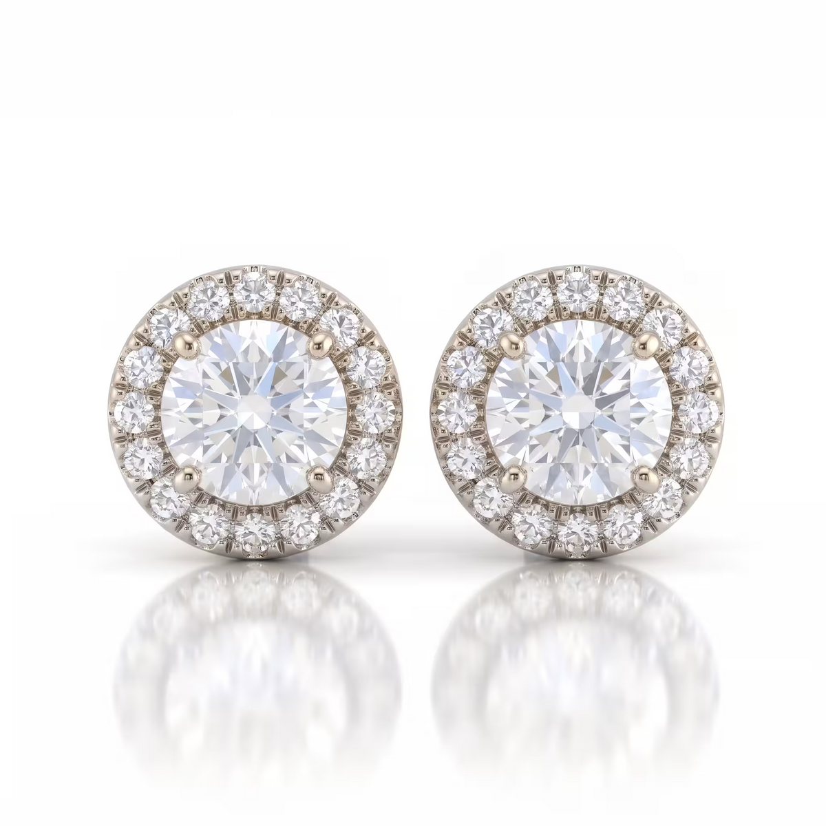 Round Cut Lab Grown Diamond 18ct Yellow Gold Halo Stud Earrings