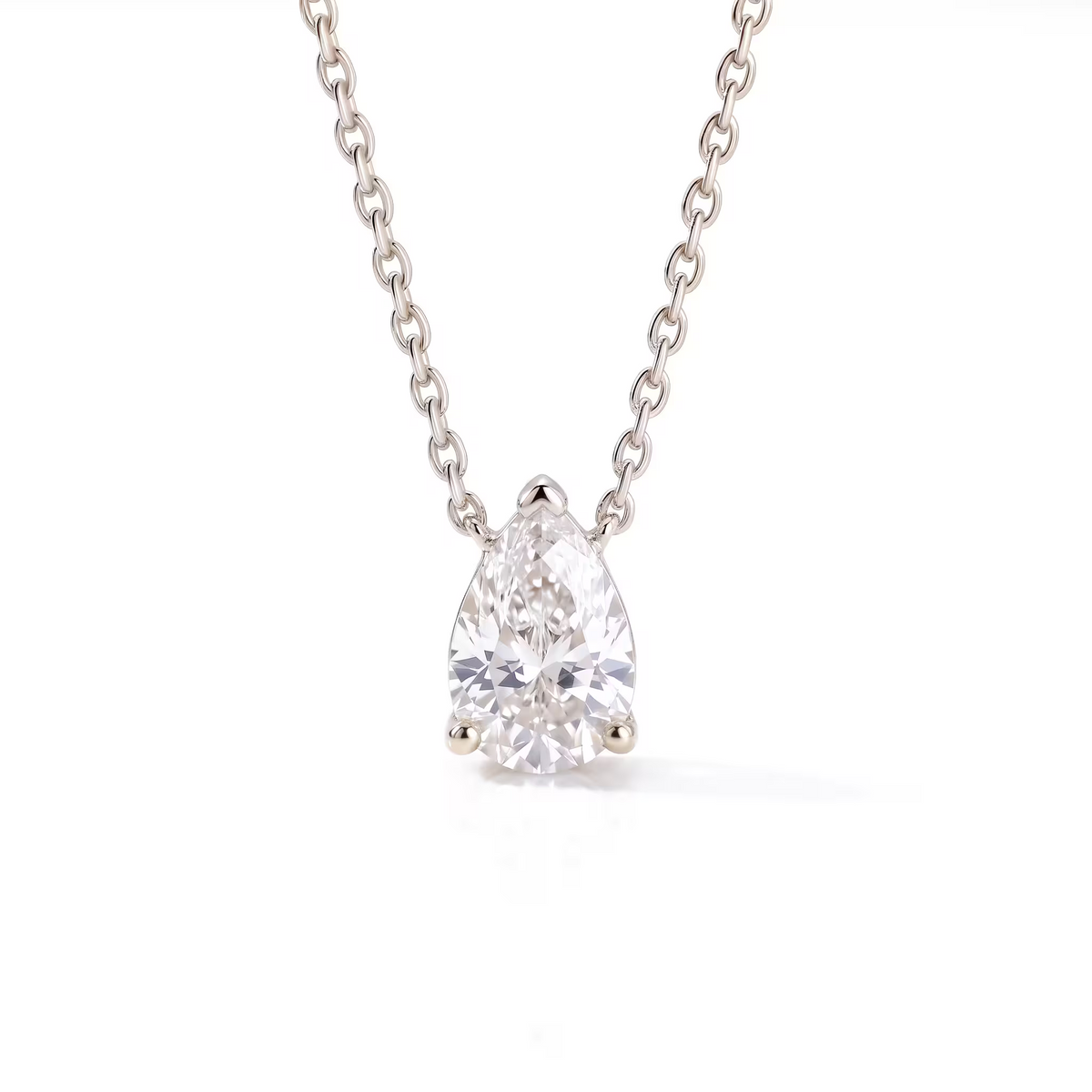 Pear Cut Lab Grown Diamond 18K White Gold Solitaire Pendant