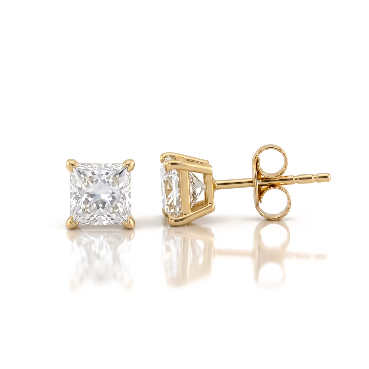 Princess Cut Lab Grown Diamond 18K White Gold Stud Earrings