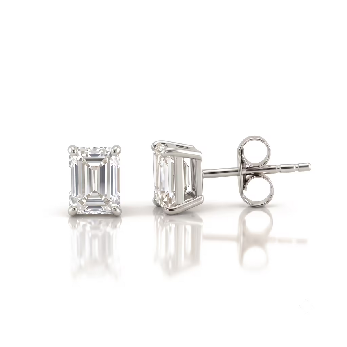 Emerald Cut Lab Grown Diamond 18K Yellow Gold Stud Earrings
