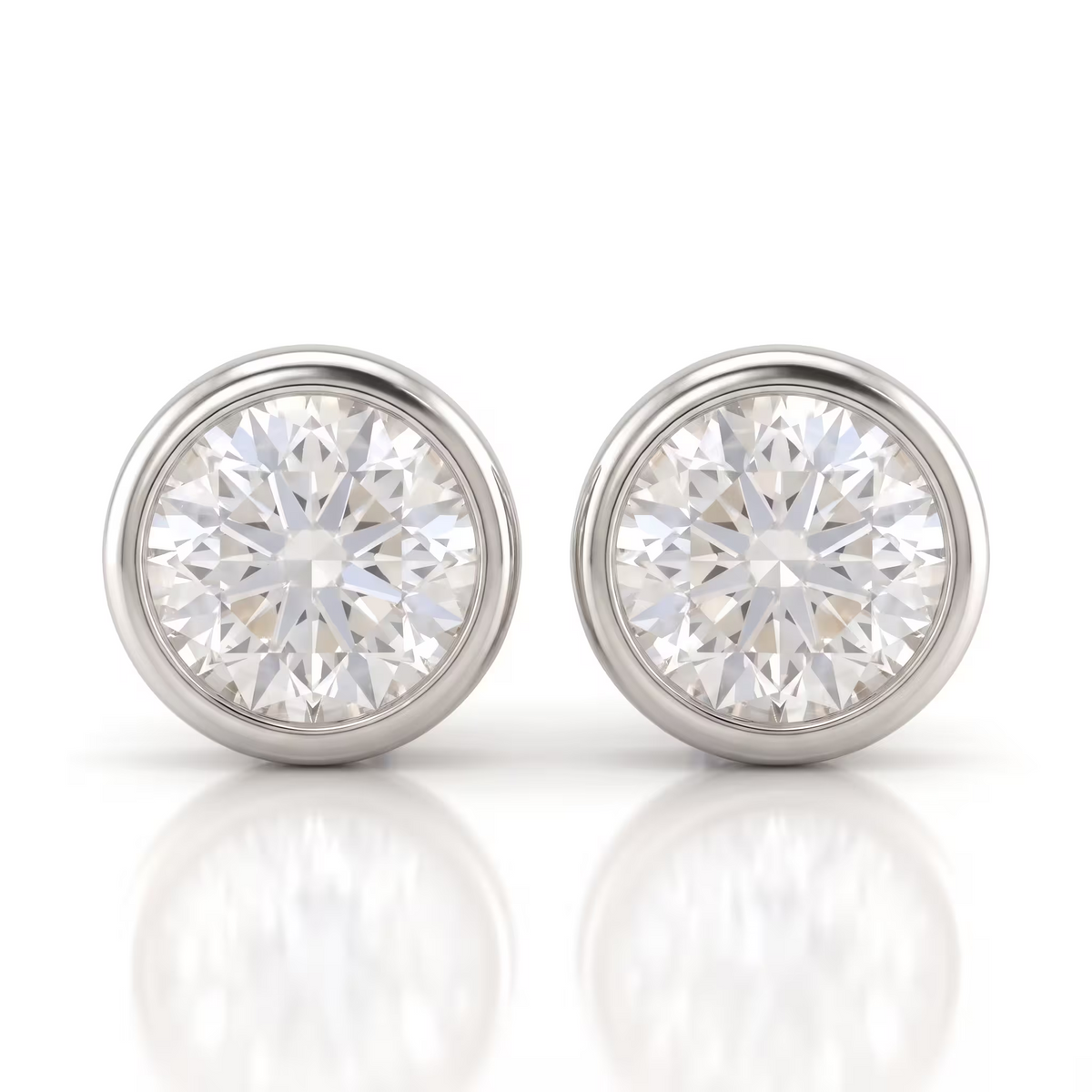 Round Cut Lab Grown Diamond 18ct Yellow Gold Bezel Set Stud Earrings