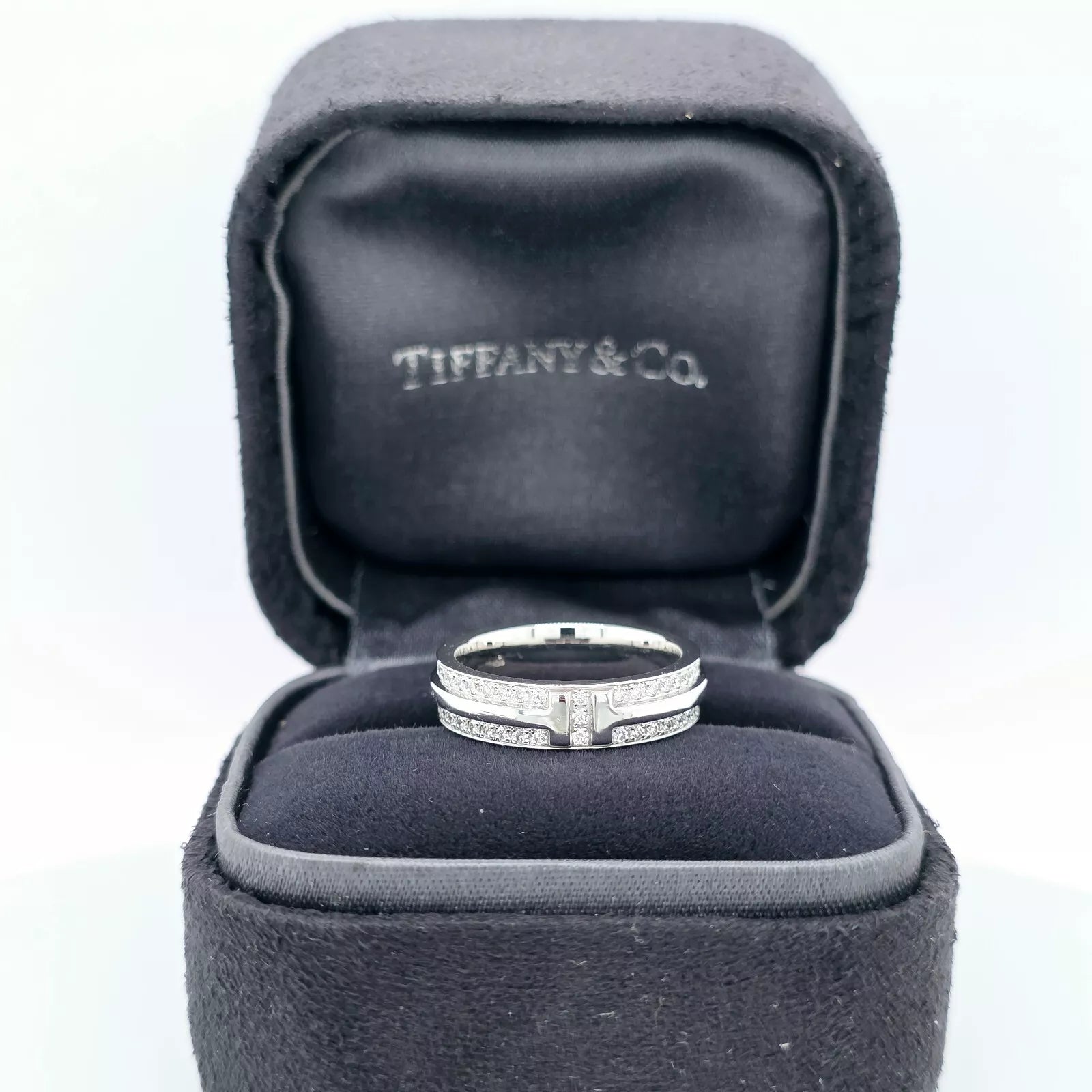 Tiffany & Co. Tiffany T Narrow Pave Diamond Ring, 4.5mm,18ct White Gold, Size I