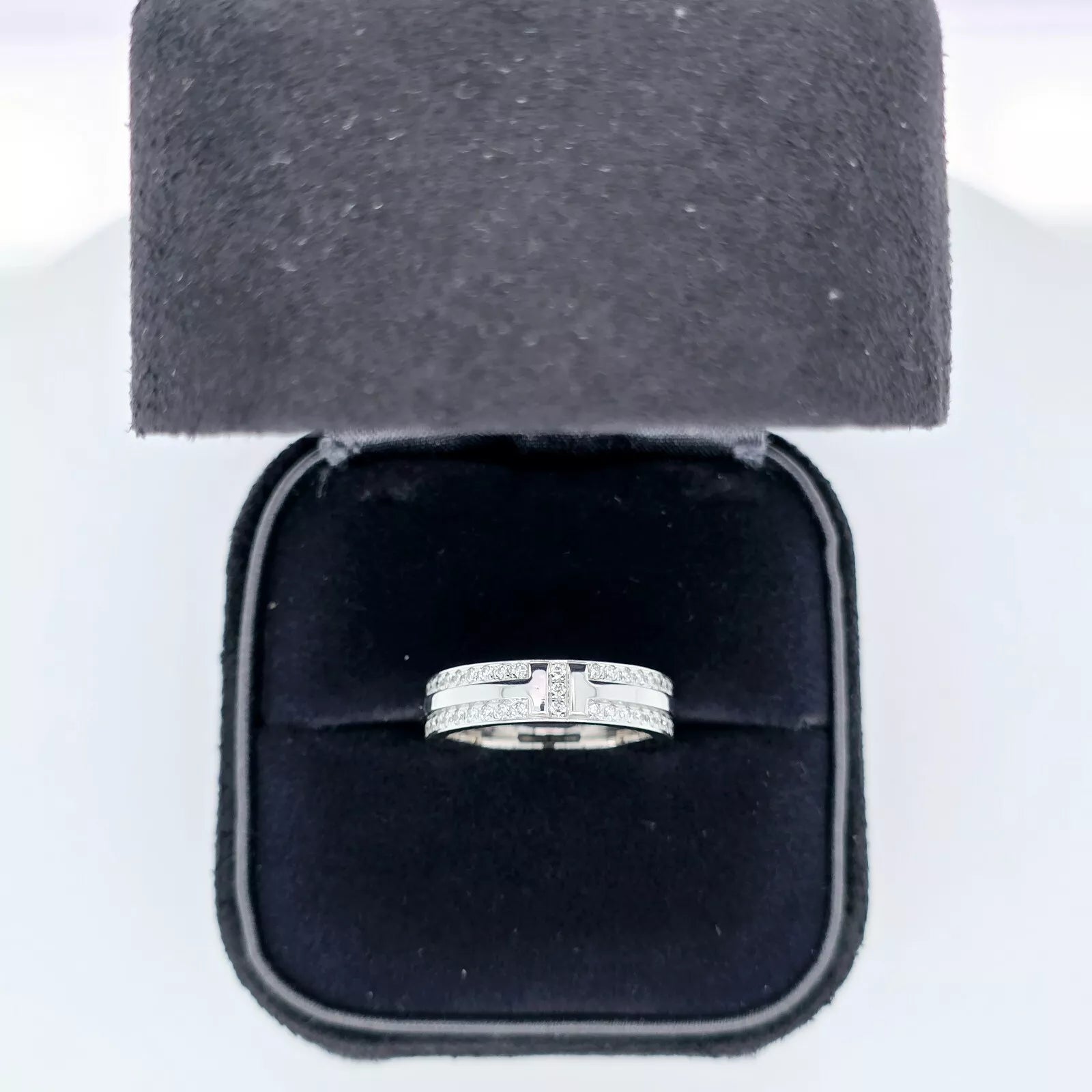 Tiffany & Co. Tiffany T Narrow Pave Diamond Ring, 4.5mm,18ct White Gold, Size I