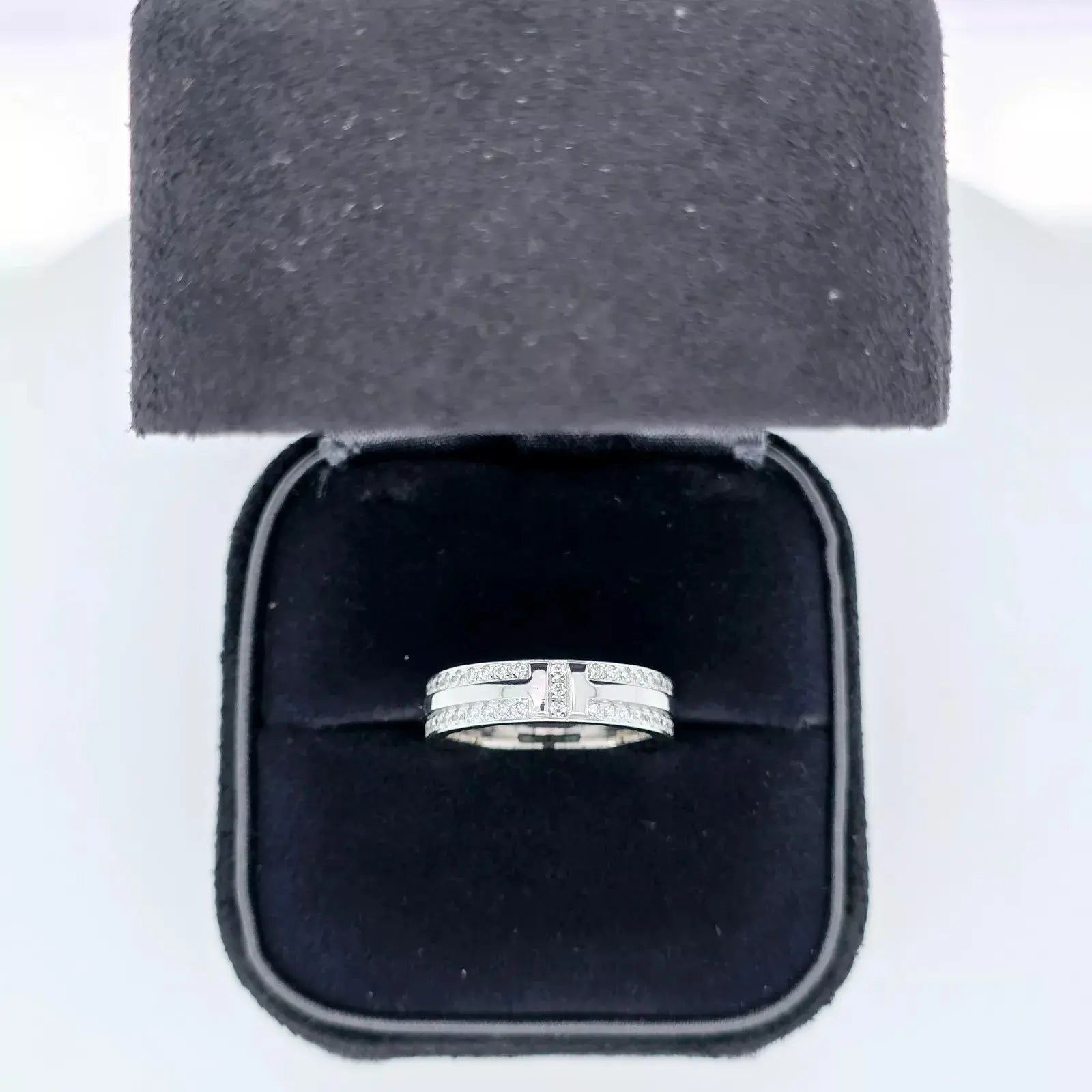 Tiffany & Co. Tiffany T Narrow Pave Diamond Ring, 4.5mm,18ct White Gold, Size I Chloe's Jewellers
