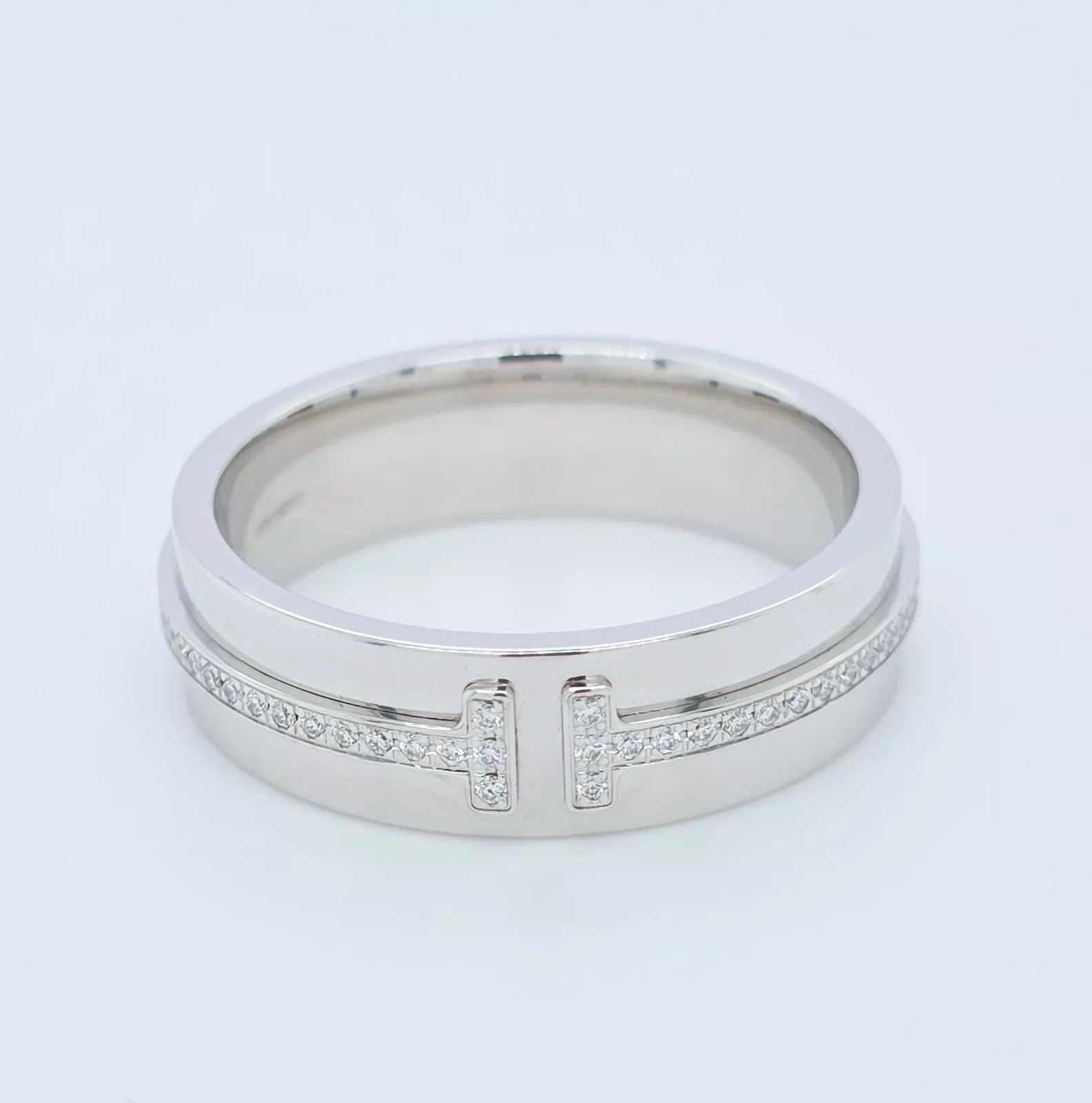 Tiffany & Co. Tiffany T, Wide Diamond Ring, 18ct White Gold, 5.5mm, Size N 1/2