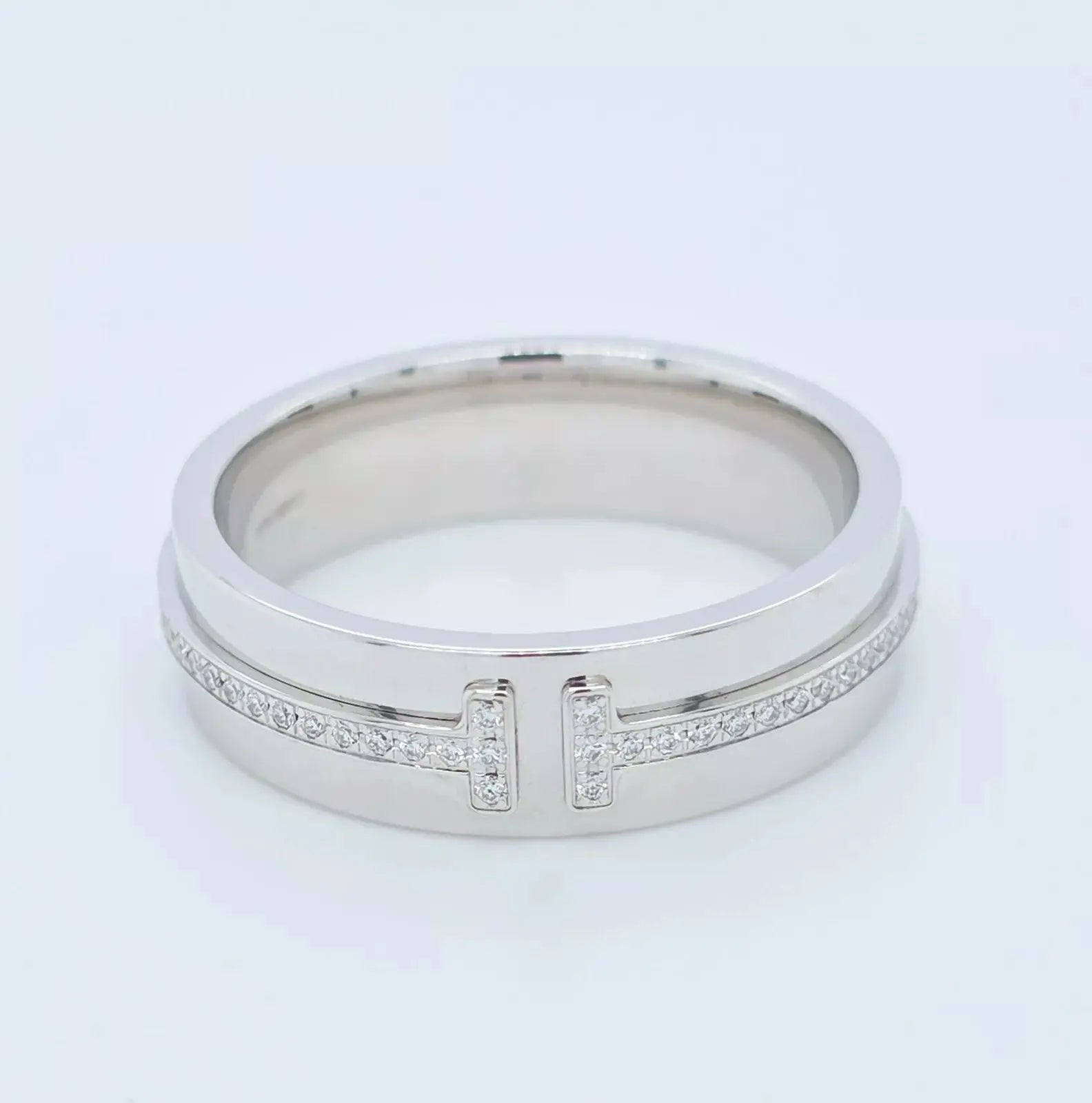 Tiffany & Co. Tiffany T, Wide Diamond Ring, 18ct White Gold, 5.5mm, Size N 1/2 Chloe's Jewellers