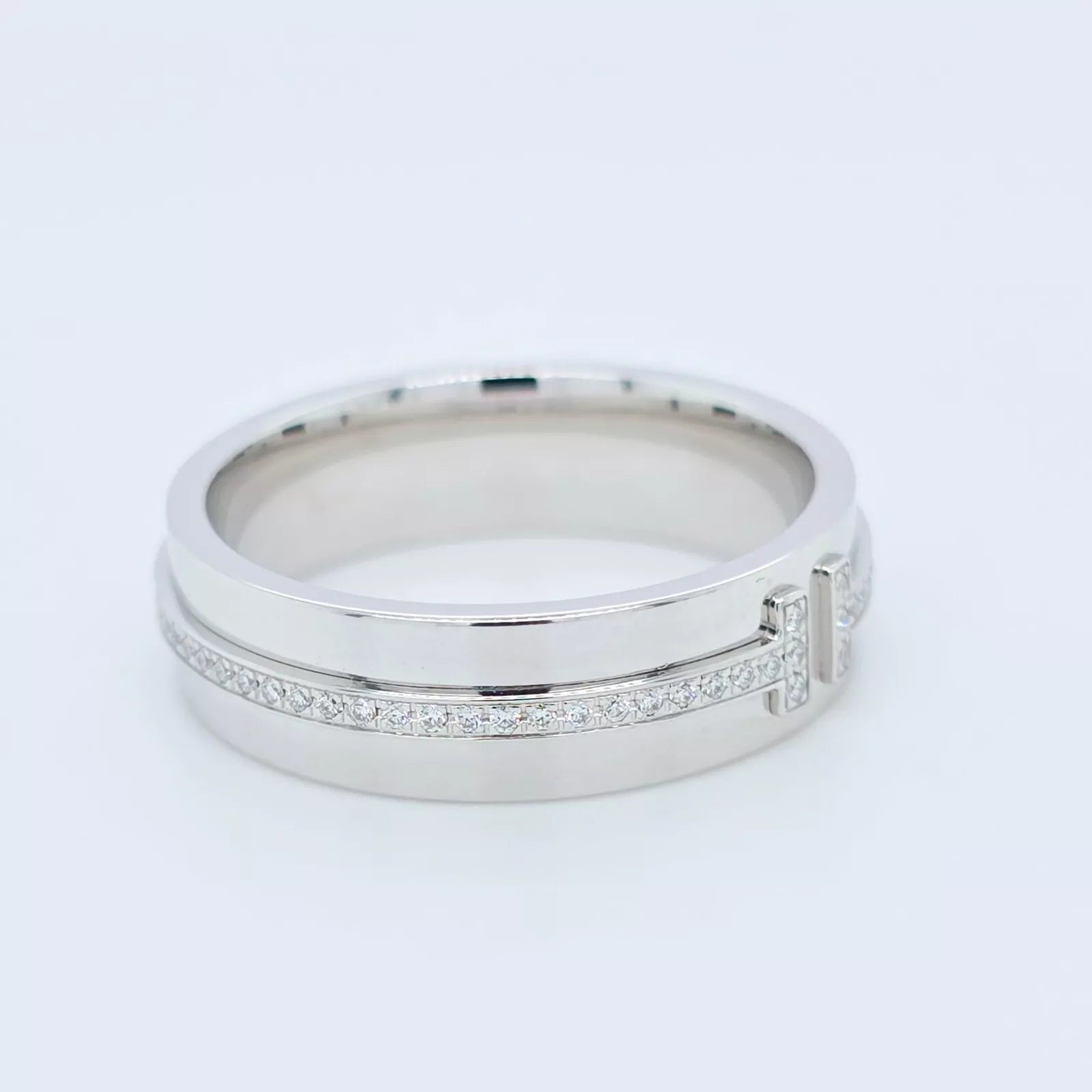 Tiffany & Co. Tiffany T, Wide Diamond Ring, 18ct White Gold, 5.5mm, Size N 1/2