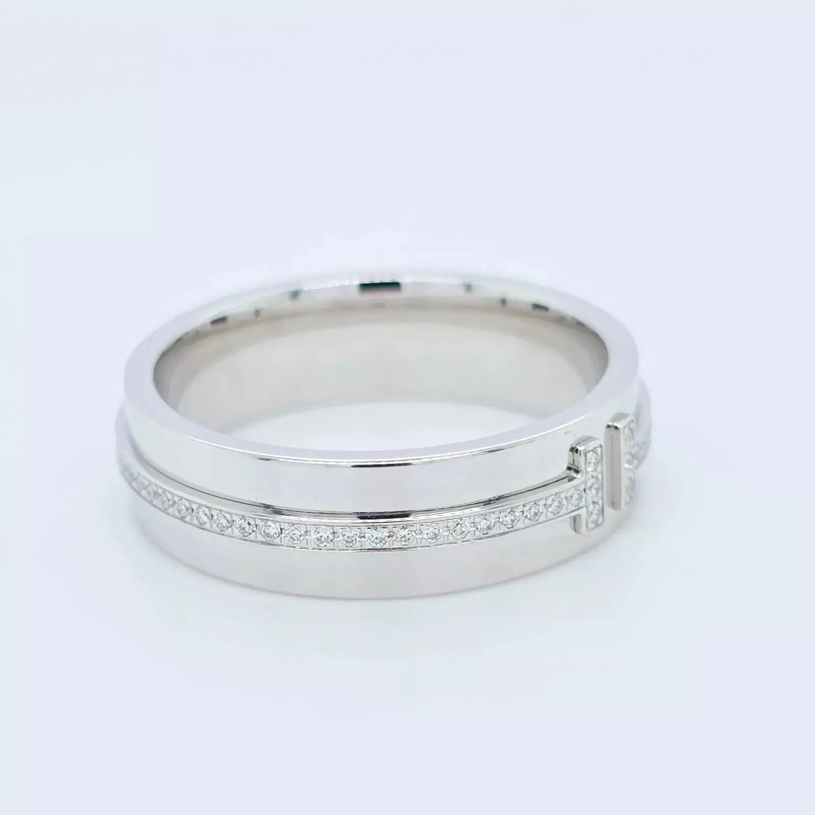 Tiffany & Co. Tiffany T, Wide Diamond Ring, 18ct White Gold, 5.5mm, Size N 1/2 Chloe's Jewellers