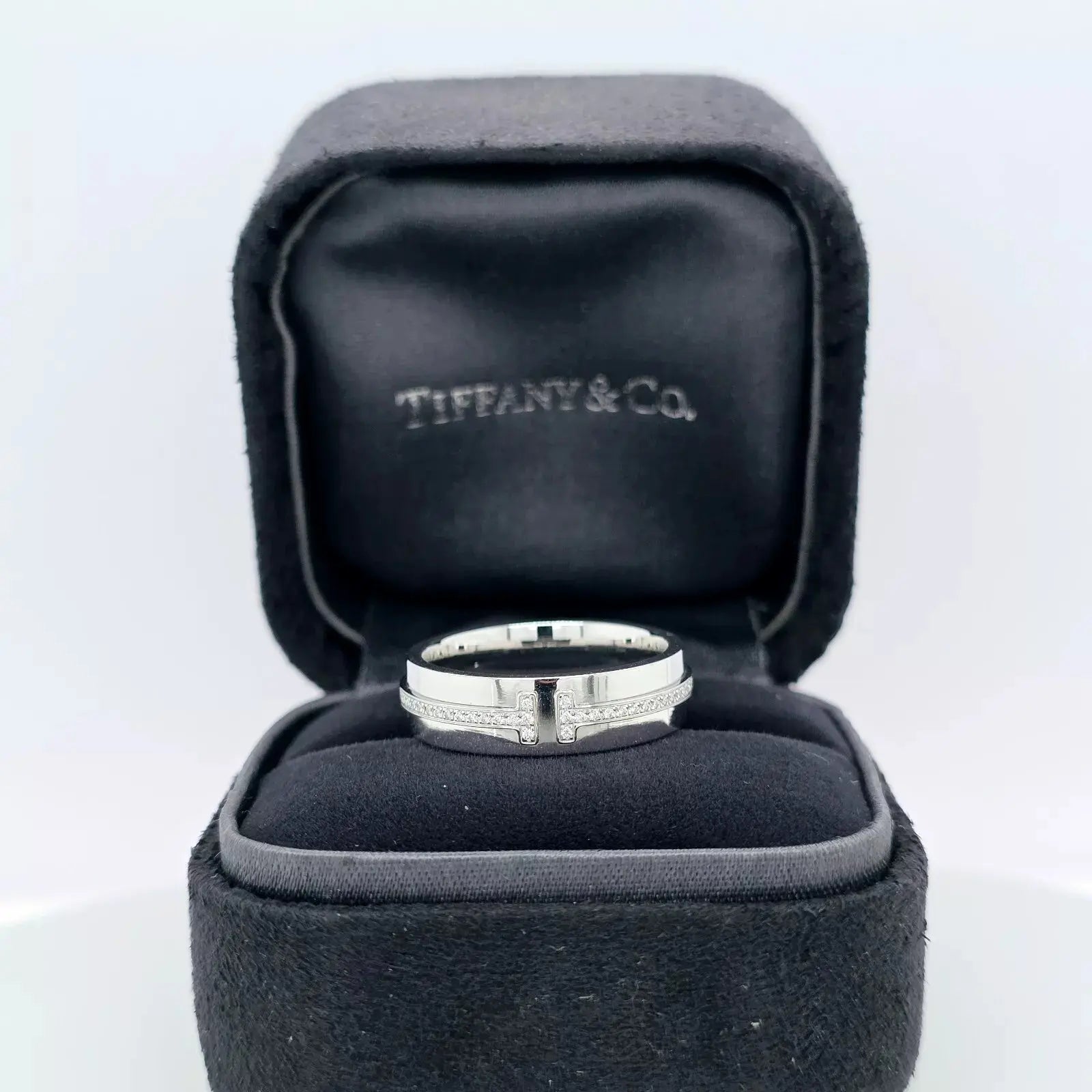 Tiffany & Co. Tiffany T, Wide Diamond Ring, 18ct White Gold, 5.5mm, Size N 1/2 Chloe's Jewellers