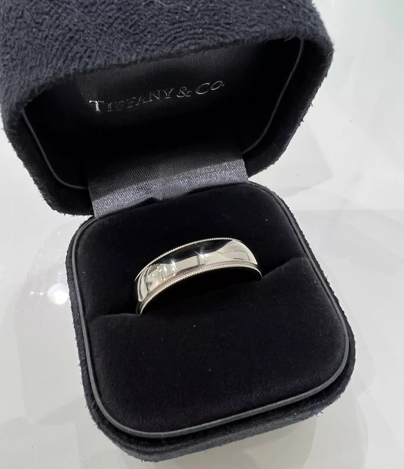 Tiffany & Co. Platinum Wedding Band, Milgrain Edge, 6mm, Size X