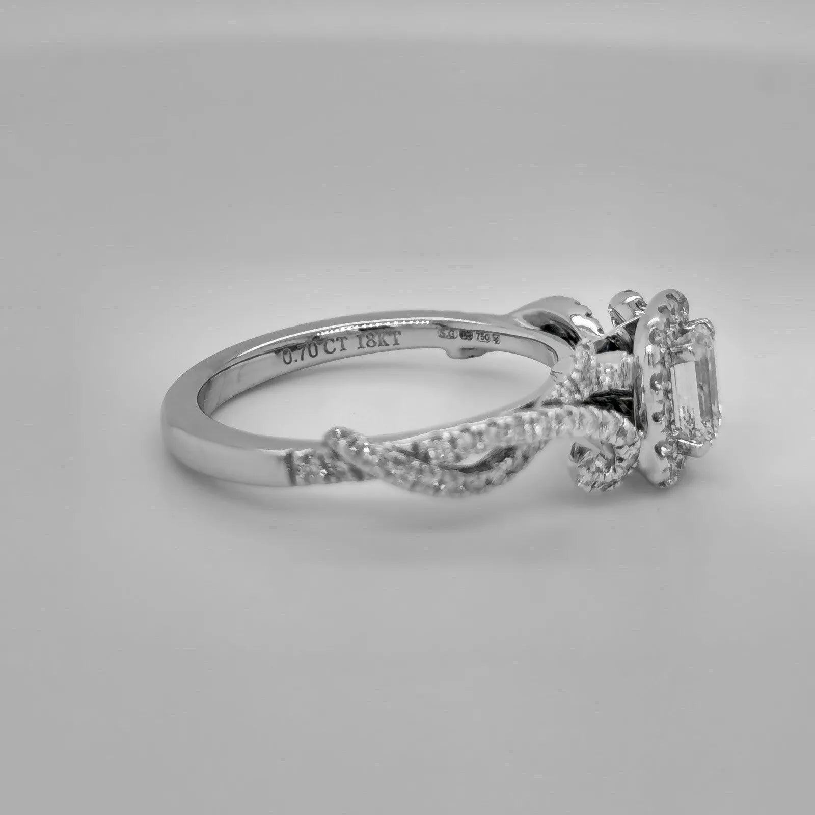 Vera Wang, Emerald Cut Diamond Halo, Diamonds Total 0.70ct, 18ct White Gold