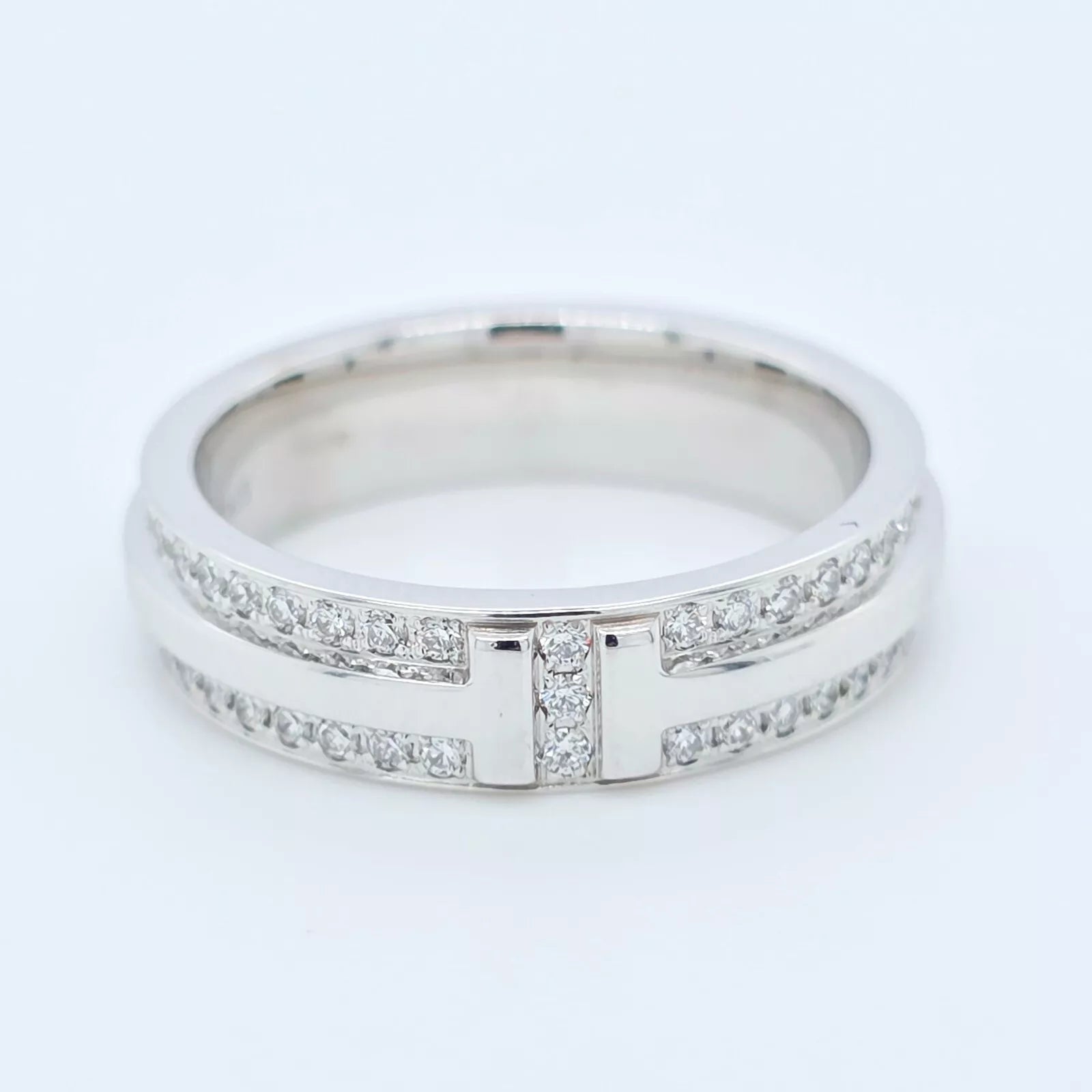 Tiffany & Co. Tiffany T Narrow Pave Diamond Ring, 4.5mm,18ct White Gold, Size I