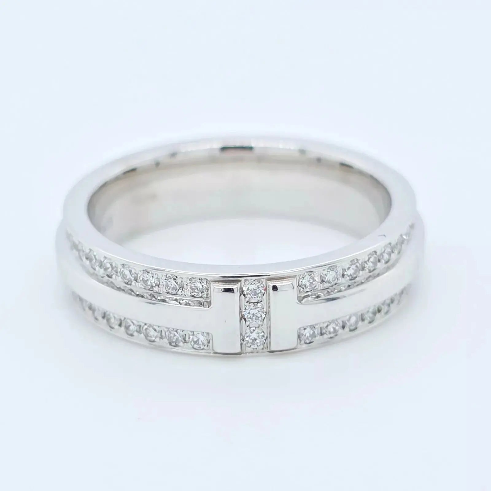 Tiffany & Co. Tiffany T Narrow Pave Diamond Ring, 4.5mm,18ct White Gold, Size I Chloe's Jewellers