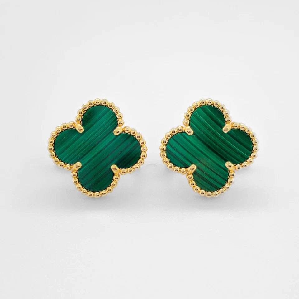 Van Cleef & Arpels Vintage Alhambra Earrings, Malachite, 18ct Yellow Gold Chloe's Jewellers