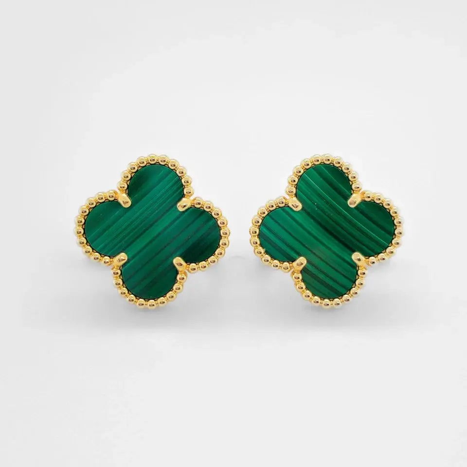 Van Cleef & Arpels Vintage Alhambra Earrings, Malachite, 18ct Yellow Gold Chloe's Jewellers