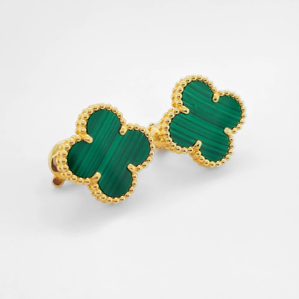 Van Cleef & Arpels Vintage Alhambra Earrings, Malachite, 18ct Yellow Gold Chloe's Jewellers