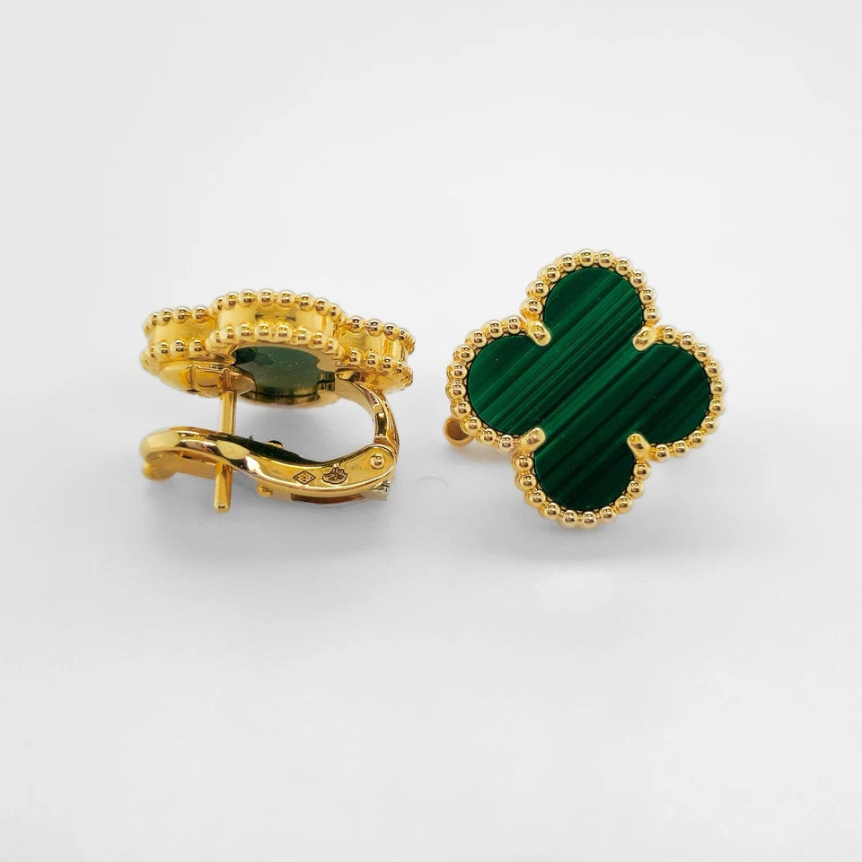 Van Cleef & Arpels Vintage Alhambra Earrings, Malachite, 18ct Yellow Gold Chloe's Jewellers