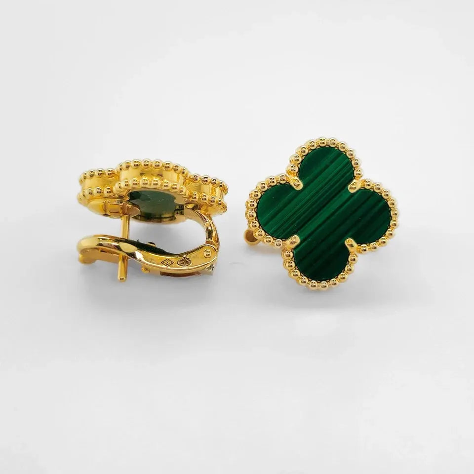 Van Cleef & Arpels Vintage Alhambra Earrings, Malachite, 18ct Yellow Gold Chloe's Jewellers
