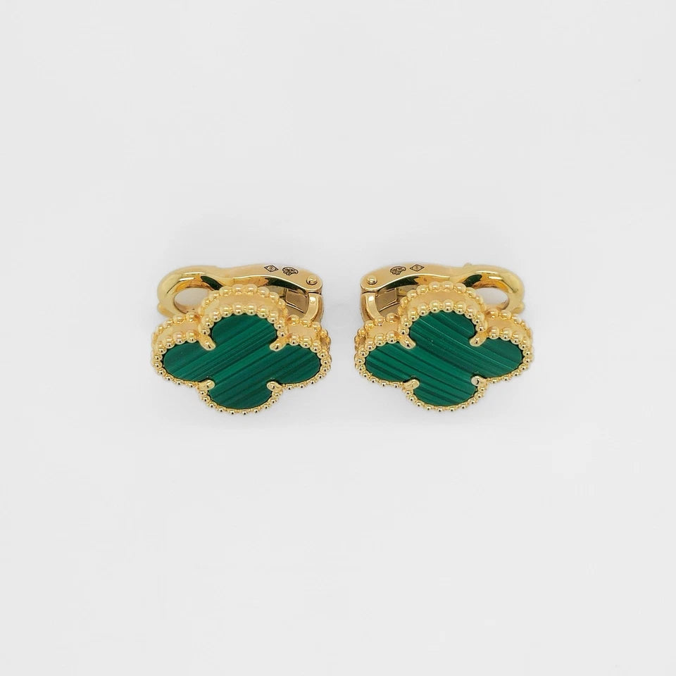 Van Cleef & Arpels Vintage Alhambra Earrings, Malachite, 18ct Yellow Gold Chloe's Jewellers