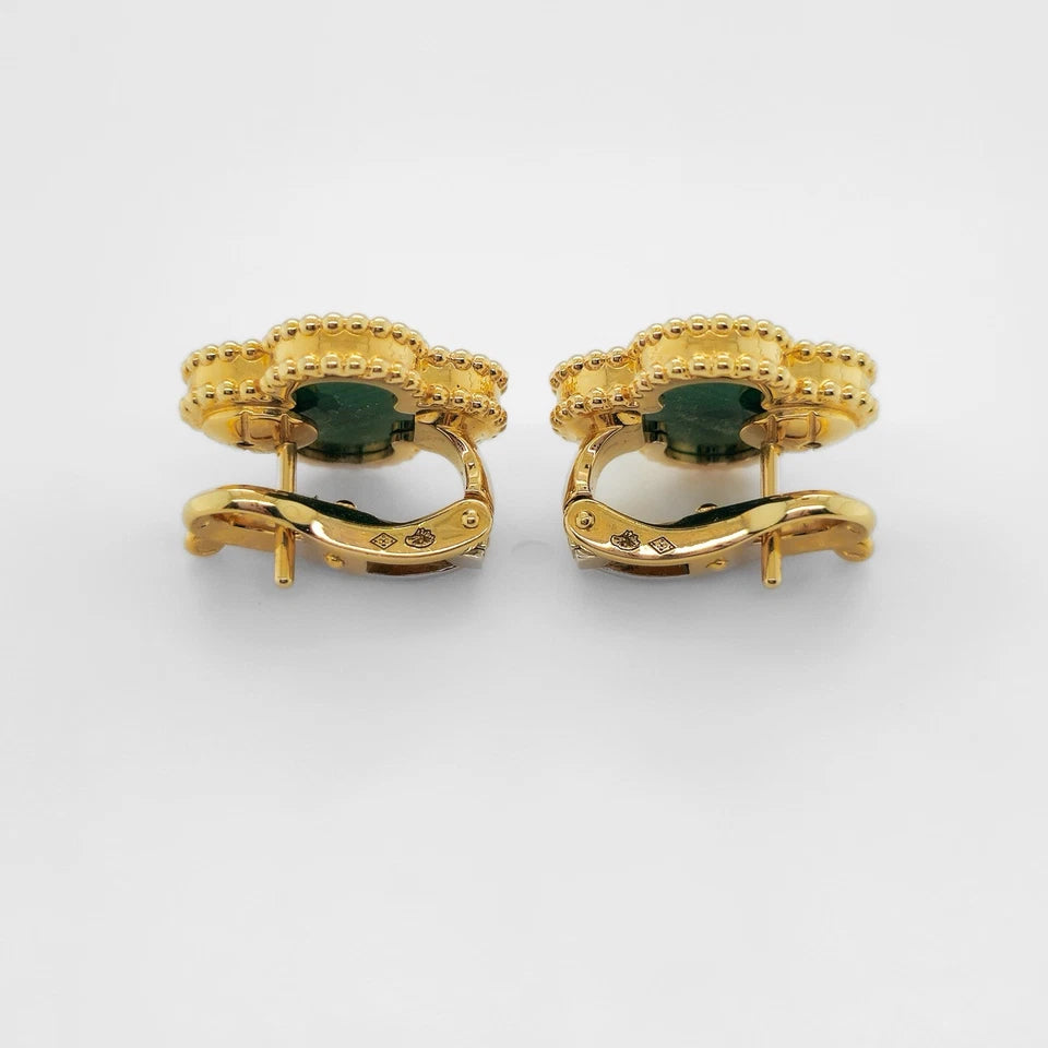 Van Cleef & Arpels Vintage Alhambra Earrings, Malachite, 18ct Yellow Gold Chloe's Jewellers