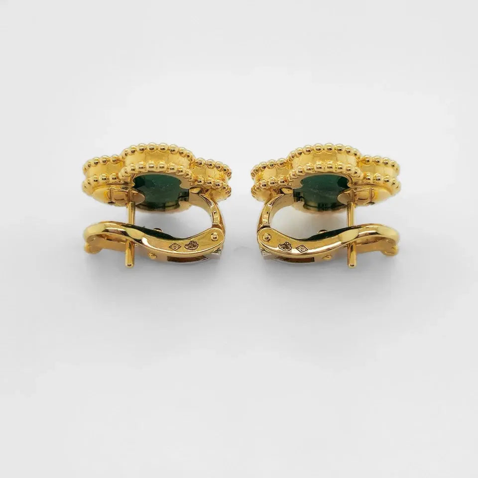 Van Cleef & Arpels Vintage Alhambra Earrings, Malachite, 18ct Yellow Gold Chloe's Jewellers