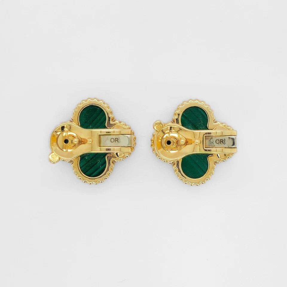 Van Cleef & Arpels Vintage Alhambra Earrings, Malachite, 18ct Yellow Gold Chloe's Jewellers