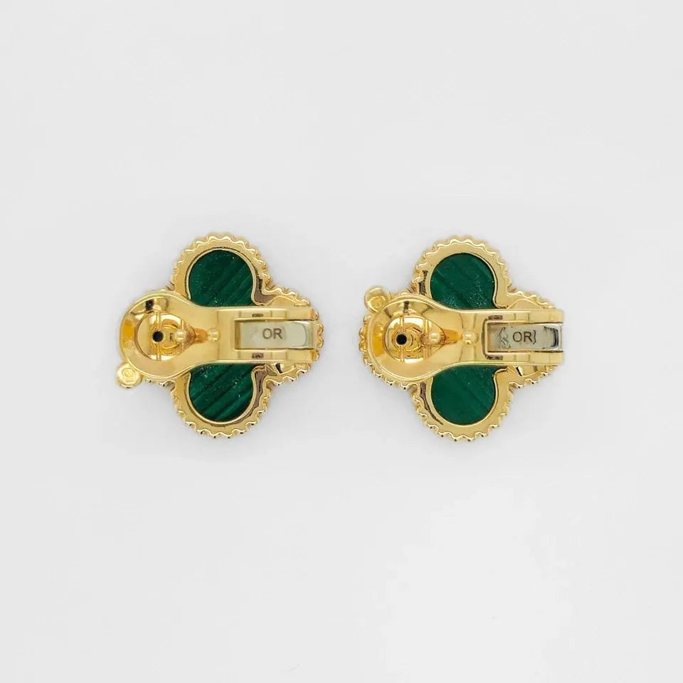 Van Cleef & Arpels Vintage Alhambra Earrings, Malachite, 18ct Yellow Gold Chloe's Jewellers