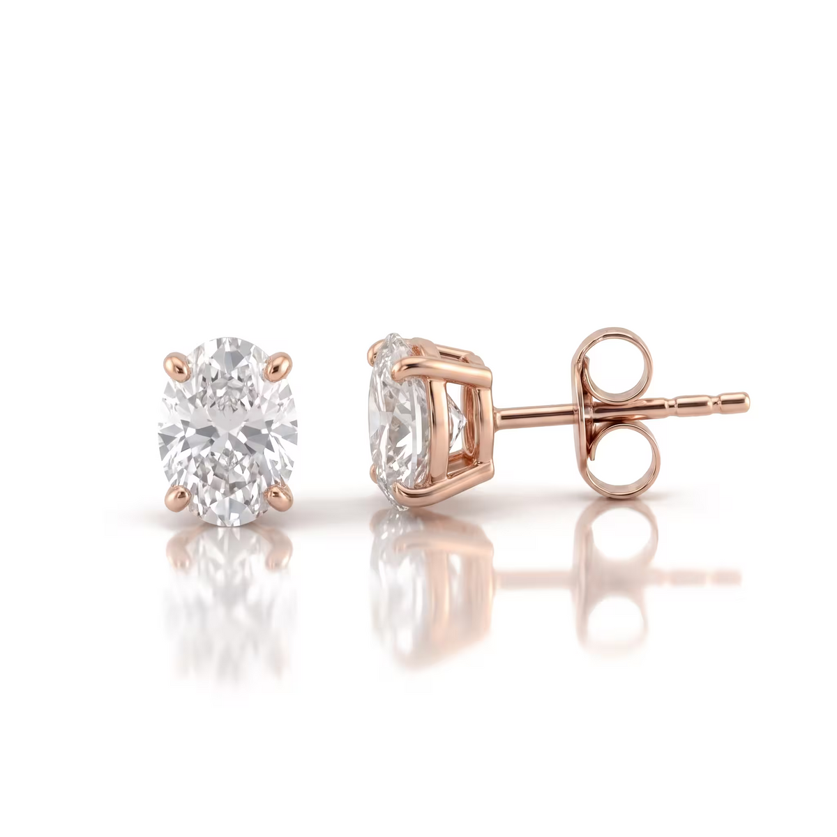 Oval Cut Lab Grown Diamond 18K Yellow Gold Stud Earrings