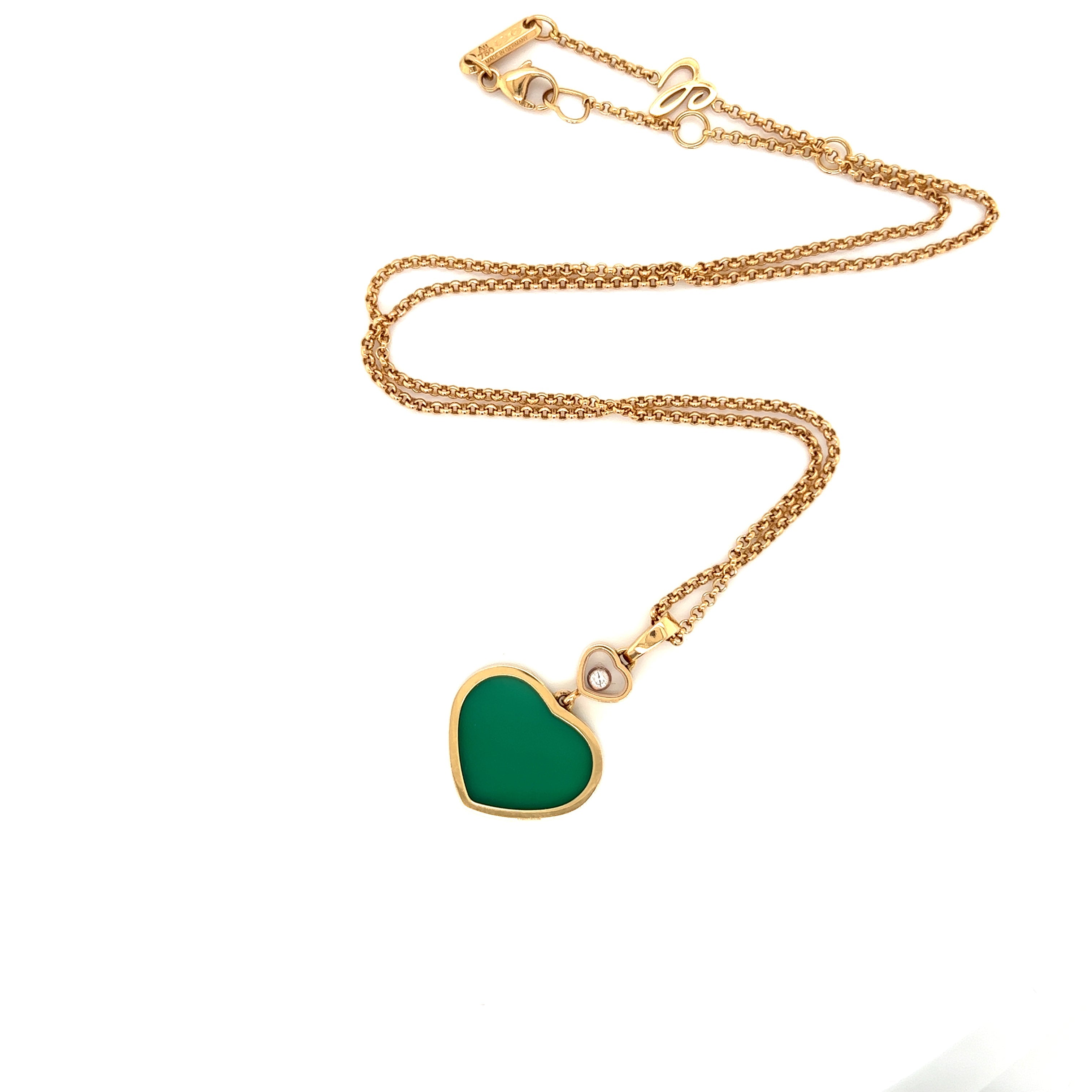 Pre-Owned | Chopard 18K Rose Happy Gold Heart Pendant with Green Agate Chloe's Jewellers