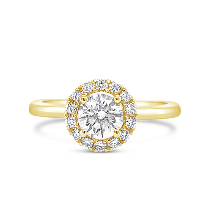 Poppy Round Halo Diamond Engagement Ring – 18K Gold or Platinum