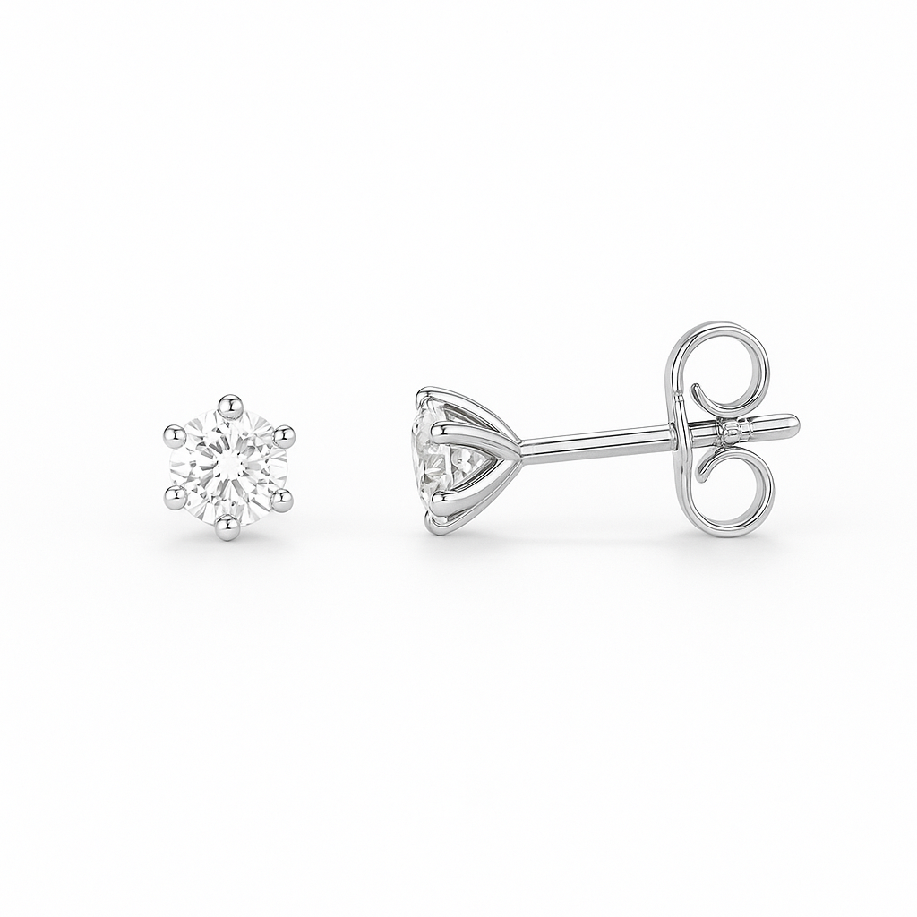 0.54ct Round Cut Natural Diamond Stud Earrings, 18ct White Gold