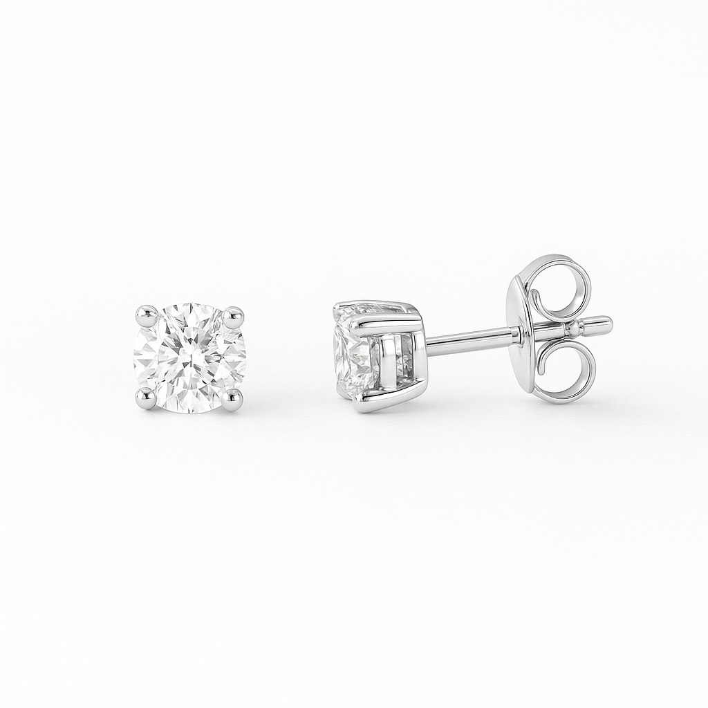 1.01ct Round Cut Natural Diamond Stud Earrings, 18ct White Gold