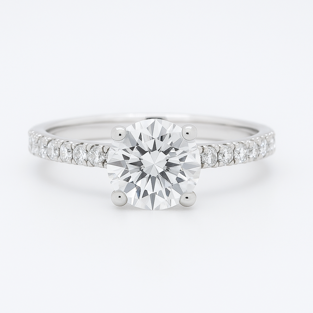 Engagement ring | Proposal ring | 18k White gold wedding ring | Diamonds on band