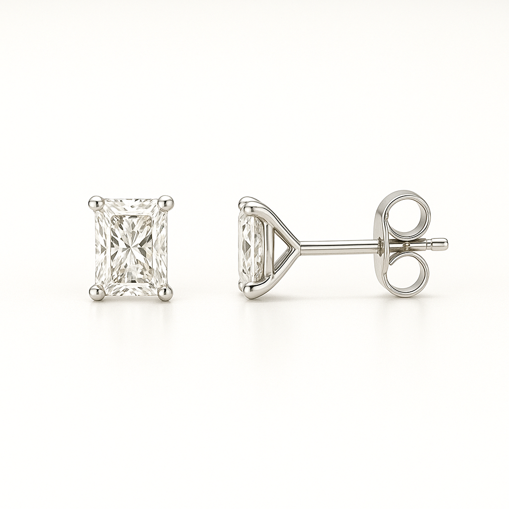 0.70ct Radiant Cut Natural Diamond Stud Earrings, 18ct White Gold