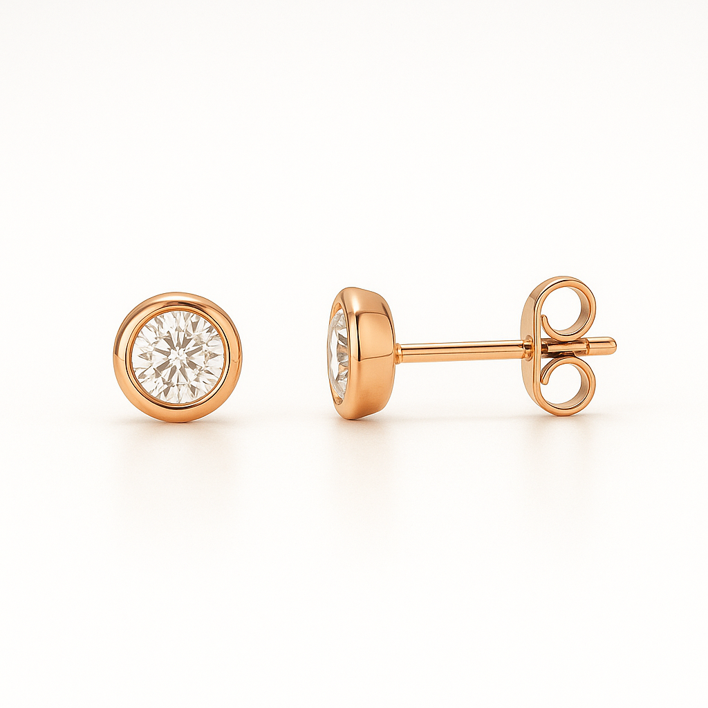 0.80ct Round Cut Natural Diamond Stud Earrings, 18ct Rose Gold