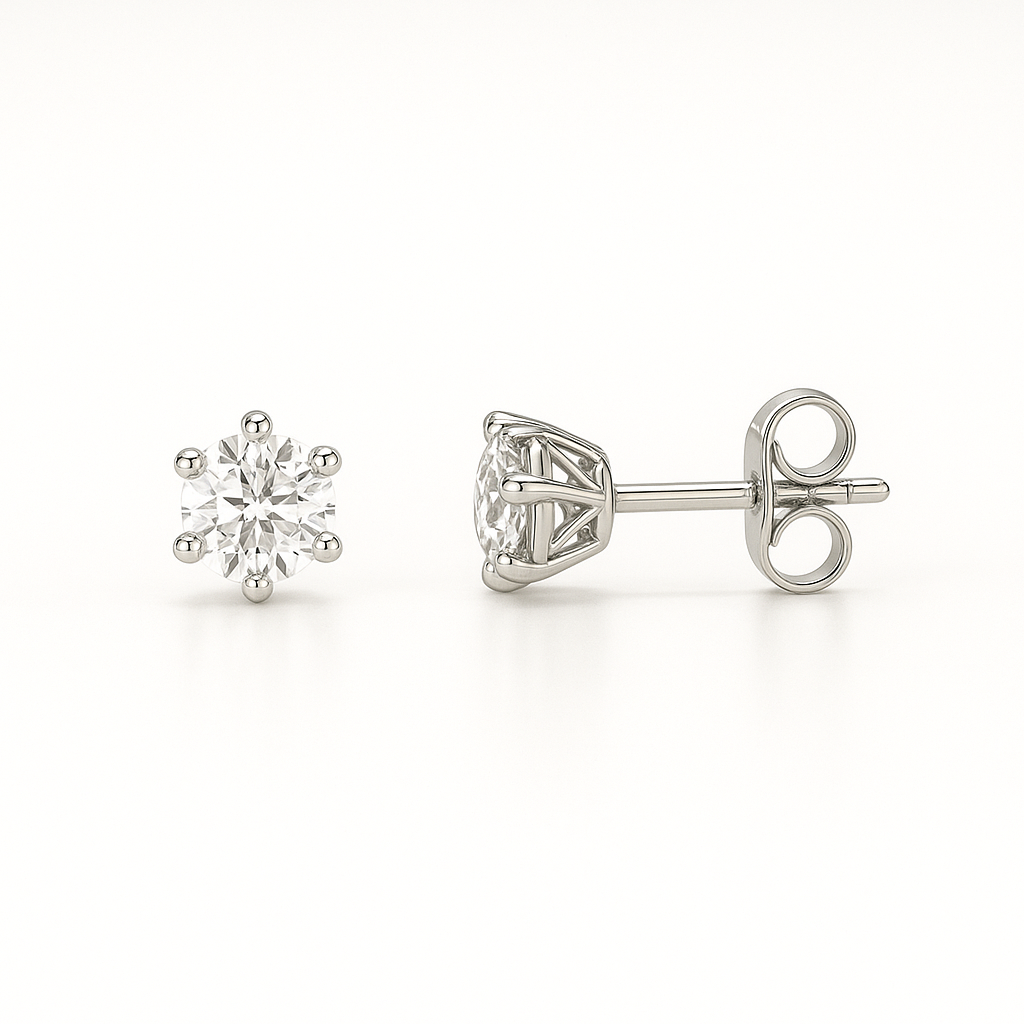 1.00ct Round Cut Natural Diamond Stud Earrings, 18ct White Gold