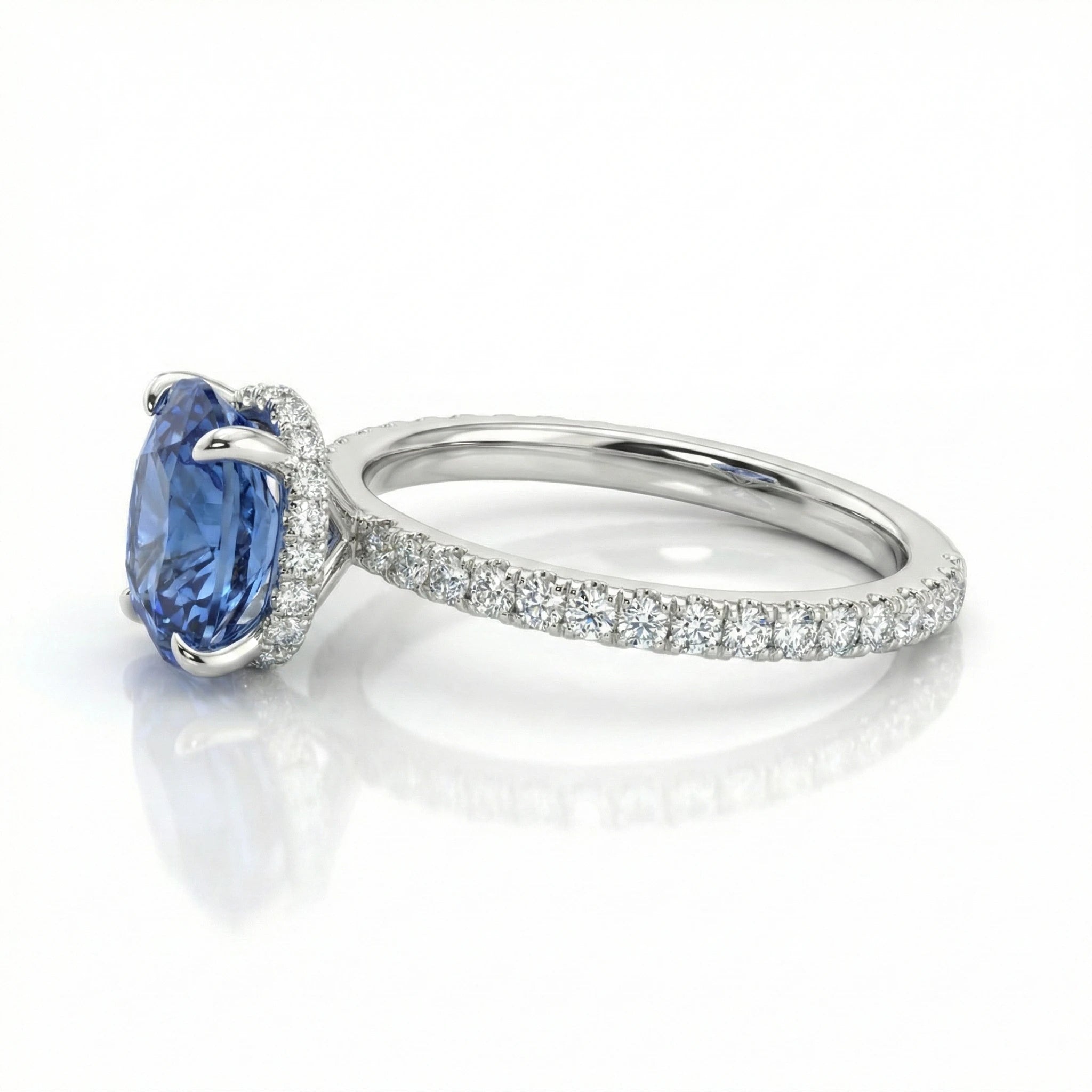 2.00ct Oval Cut Blue Sapphire Engagement Ring with Side Stones