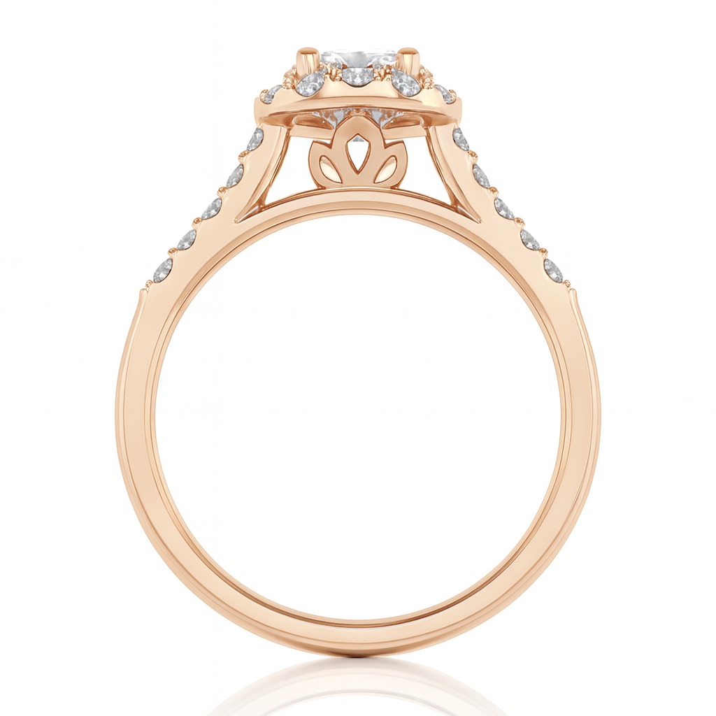 Natural Round Diamond Halo Setting Engagement Ring 0.51ct