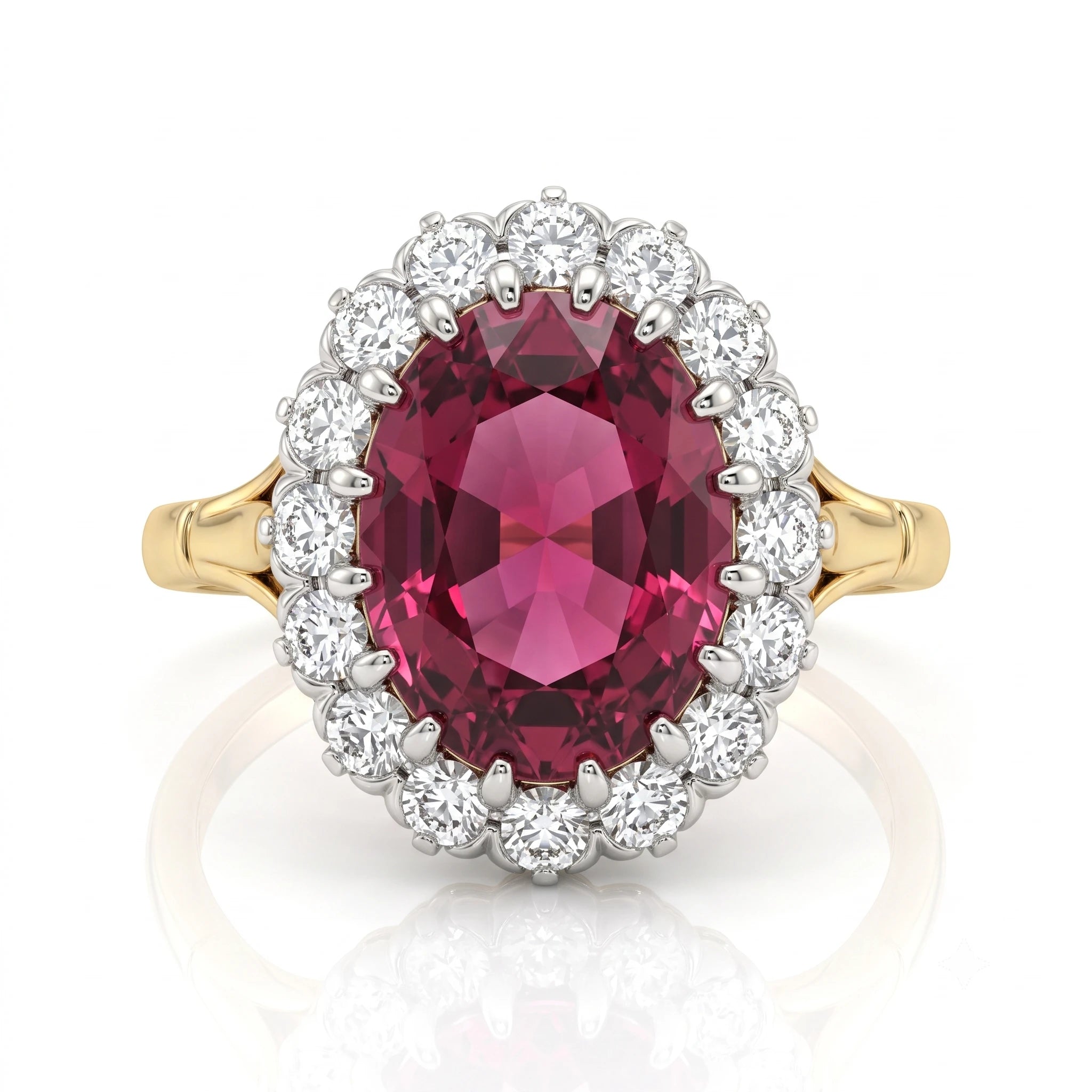 3.35ct Oval Shape Certified Madagascar Ruby Halo Set Engagement Ring  - Mix Metal