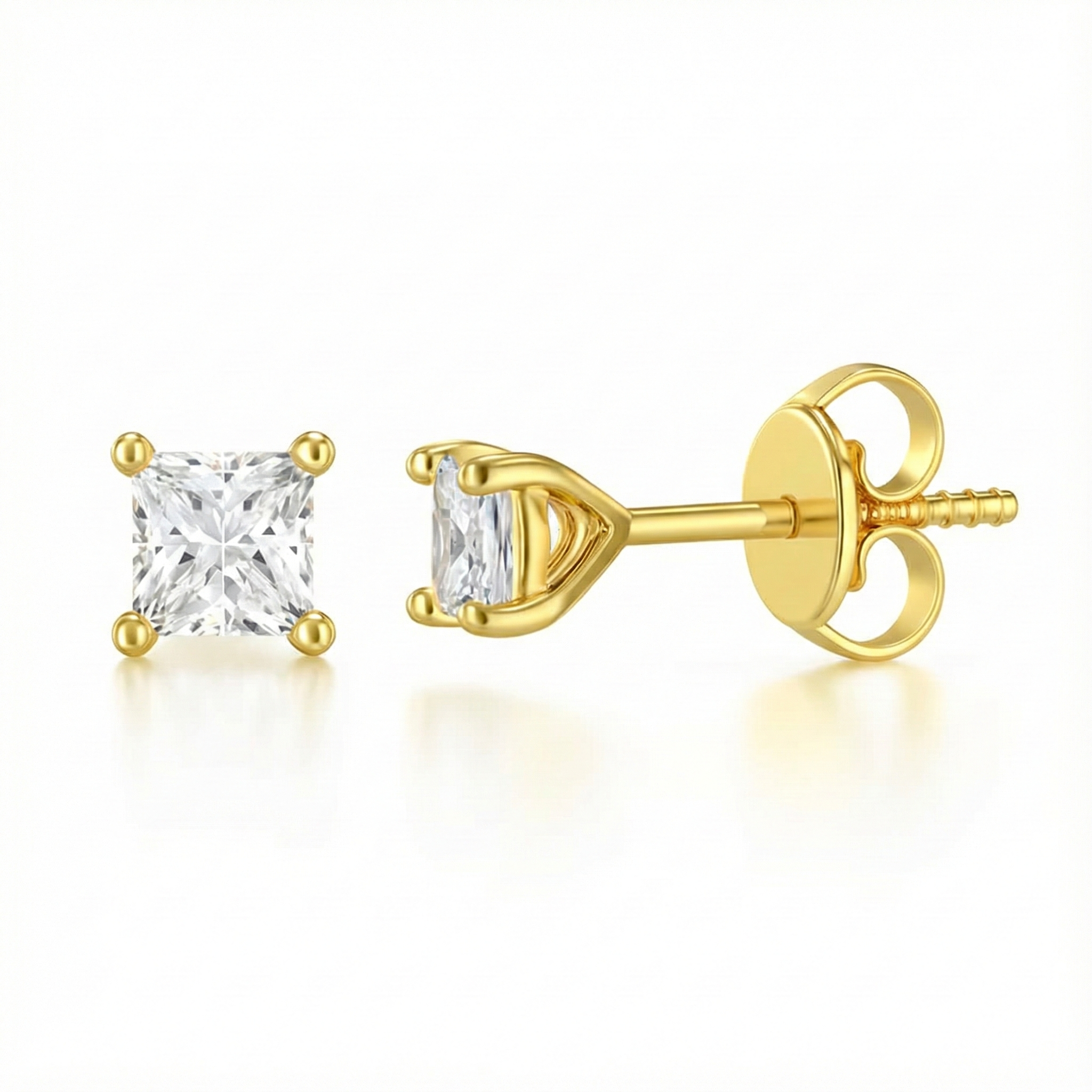 0.44ct Princess Cut Natural Diamond Stud Earrings, 18ct Yellow Gold