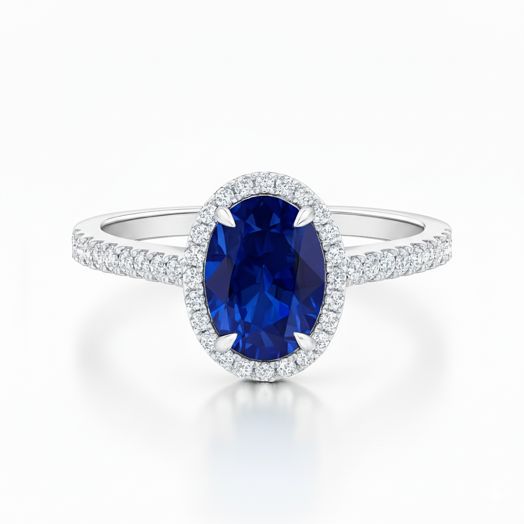 Peony Oval Halo Sapphire Ring
